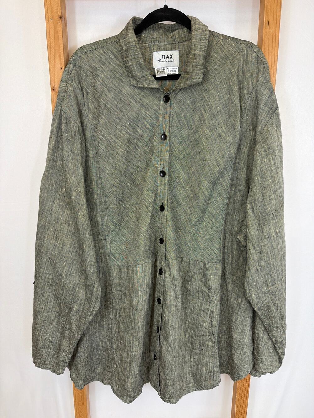 FLAX Grey 100% Linen Long Sleeve Button Up Jacket  Size  2XL Made in Lithuania